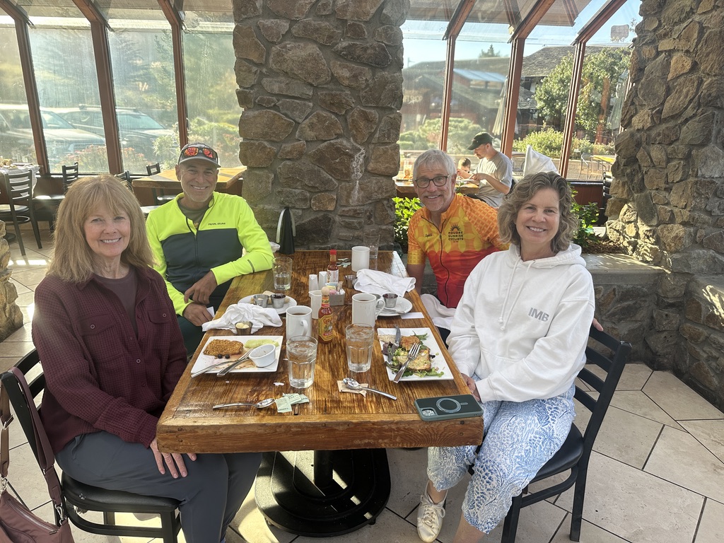 A wonderful breakfast at Ragged Point Inn. Mary, Rob, Joe and Chris.
